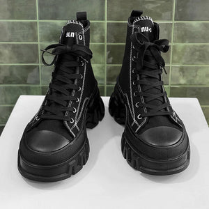 Classics Men's Shoes 2025 Fashion High Top Canvas Sneakers Platform Casual Shoes Man Lace-up Flats Men Non-slip Vulcanize Shoes