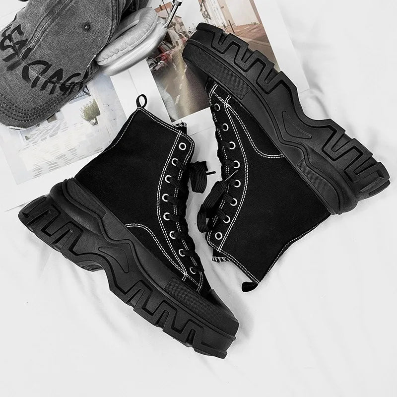 Classics Men's Shoes 2025 Fashion High Top Canvas Sneakers Platform Casual Shoes Man Lace-up Flats Men Non-slip Vulcanize Shoes