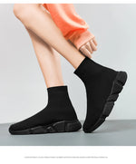Classic Black High Top Sneakers Men Women Lightweight Socks Couple Casual Sneakers Knit Breathable Slip-on Men's Running Shoes