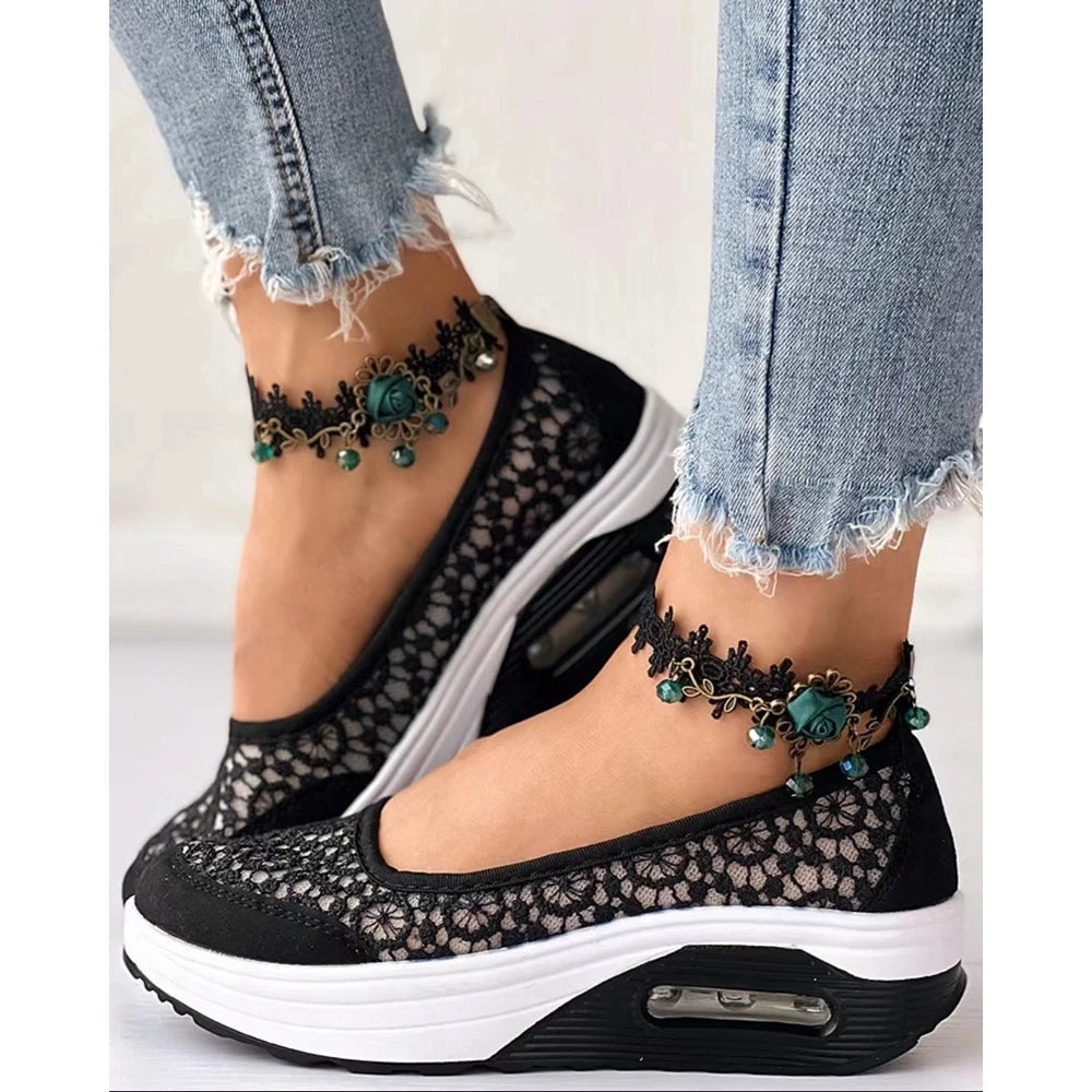 2025 Casual Contrast Lace Slip-on Sneakers Women Spring Autumn Round Toe Sports Running Shoes Femme Going Out Korean Style