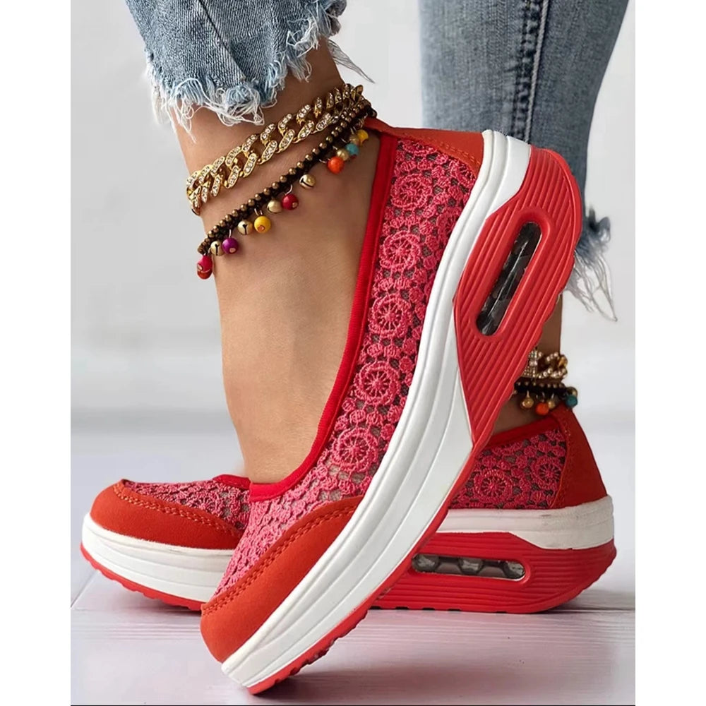 2025 Casual Contrast Lace Slip-on Sneakers Women Spring Autumn Round Toe Sports Running Shoes Femme Going Out Korean Style