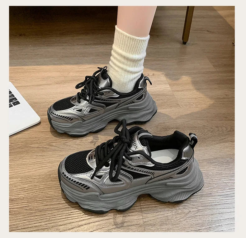 Dad sneakers for women, new spring and summer 2025 models, thick soles, height-increasing, mesh breathable, sports casual shoes