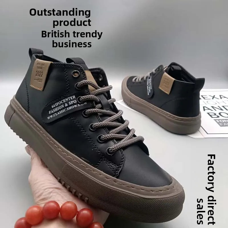 High-Top Men's Leather oes Comfortable Breathable Spor Casual Sneakers Mid-Top Board oes Trendy Brand High Sensation