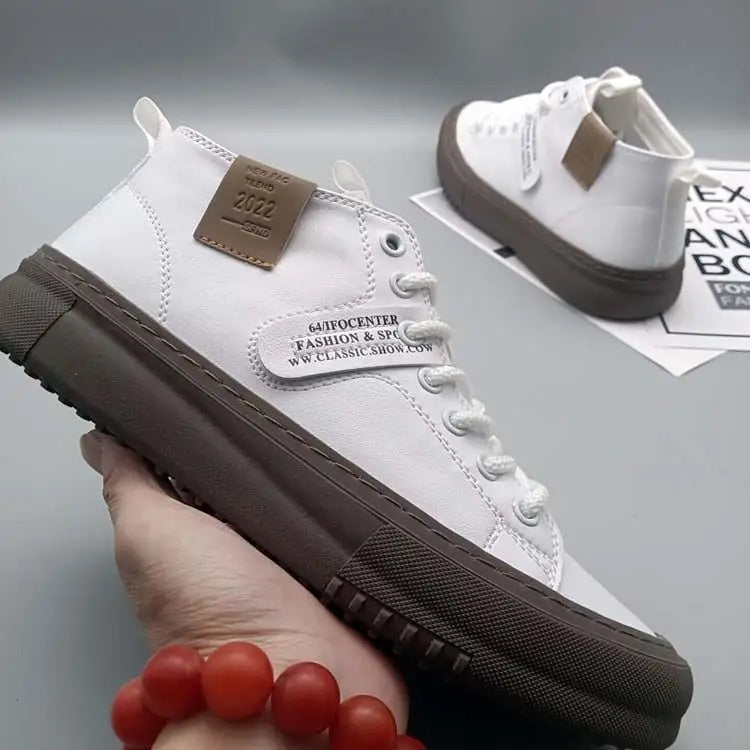 High-Top Men's Leather oes Comfortable Breathable Spor Casual Sneakers Mid-Top Board oes Trendy Brand High Sensation