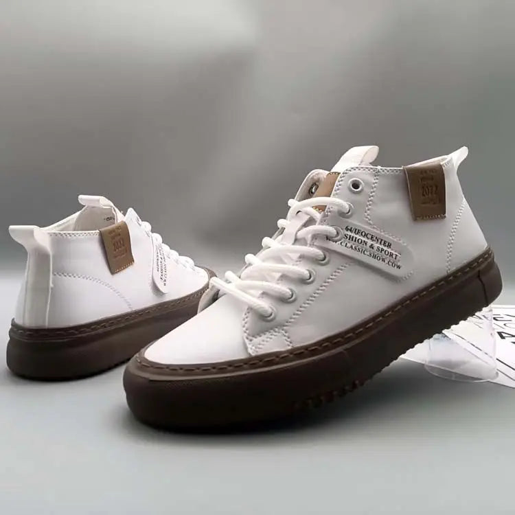 High-Top Men's Leather oes Comfortable Breathable Spor Casual Sneakers Mid-Top Board oes Trendy Brand High Sensation