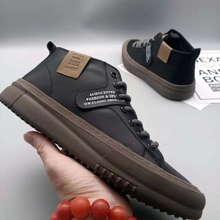 High-Top Men's Leather oes Comfortable Breathable Spor Casual Sneakers Mid-Top Board oes Trendy Brand High Sensation