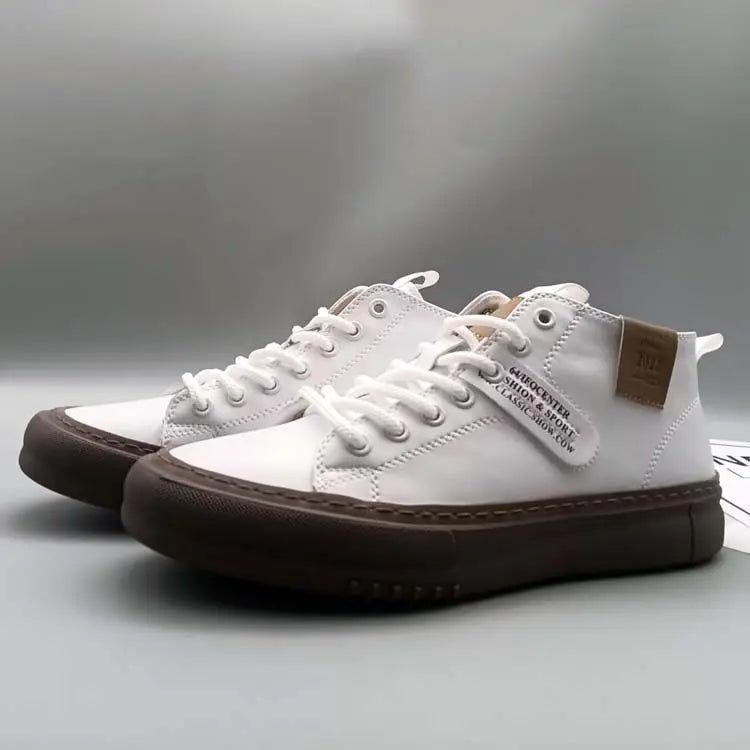 High-Top Men's Leather oes Comfortable Breathable Spor Casual Sneakers Mid-Top Board oes Trendy Brand High Sensation