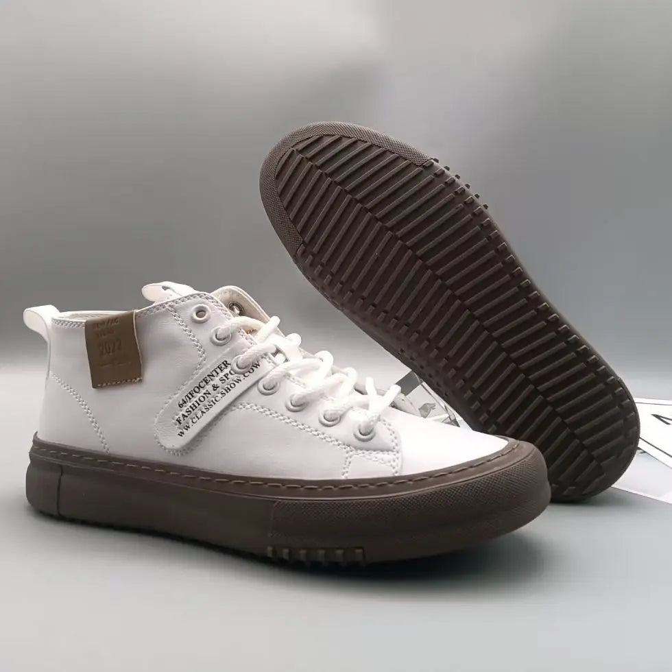 High-Top Men's Leather oes Comfortable Breathable Spor Casual Sneakers Mid-Top Board oes Trendy Brand High Sensation