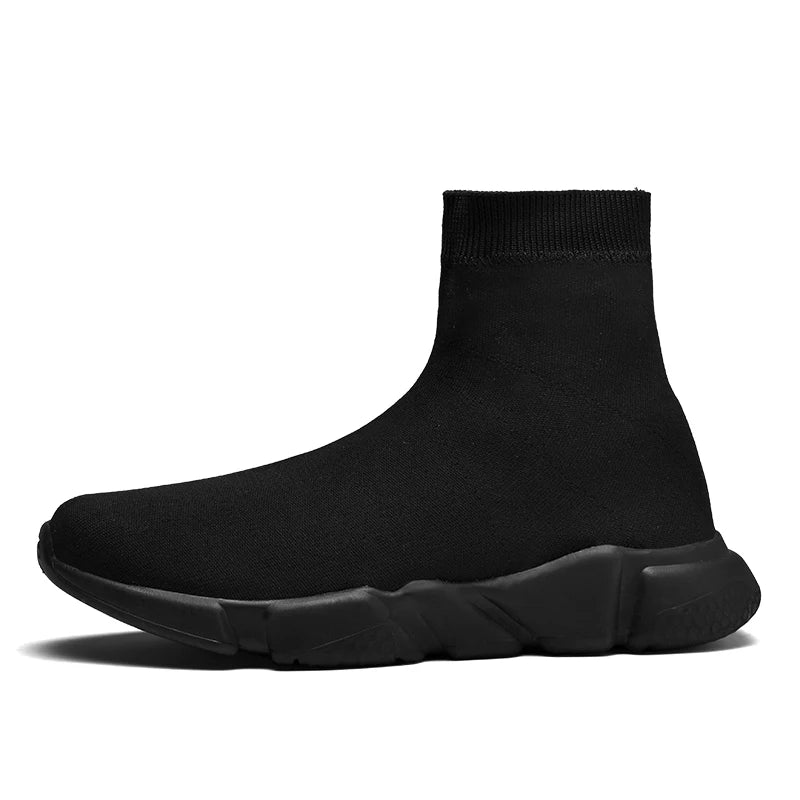 Classic Black High Top Sneakers Men Women Lightweight Socks Couple Casual Sneakers Knit Breathable Slip-on Men's Running Shoes
