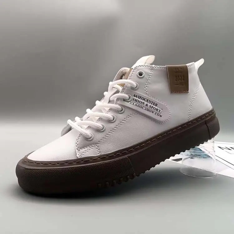 High-Top Men's Leather oes Comfortable Breathable Spor Casual Sneakers Mid-Top Board oes Trendy Brand High Sensation