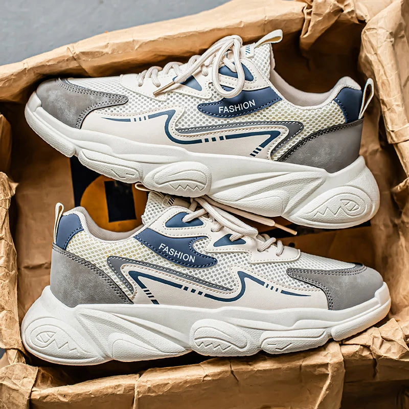 2025 Sporty Style Men's Casual Sneakers Fashion Breathable Mesh Tennis Sports Running Elastic Vulcanized Shoes Comfortable Cosy