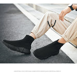 Classic Black High Top Sneakers Men Women Lightweight Socks Couple Casual Sneakers Knit Breathable Slip-on Men's Running Shoes