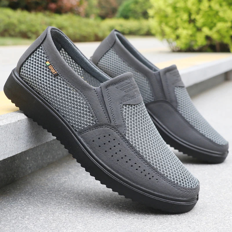 Men's Breathable Slip-On Casual Shoes - Lightweight Low-Top Walking Sneakers for Outdoor, Fishing, Park and Exercise, Brown Mesh Fabric, Rubber Sole, Plaid for All Seasons, Outdoor Shoes | Low-Top Shoes | Fabric Upper