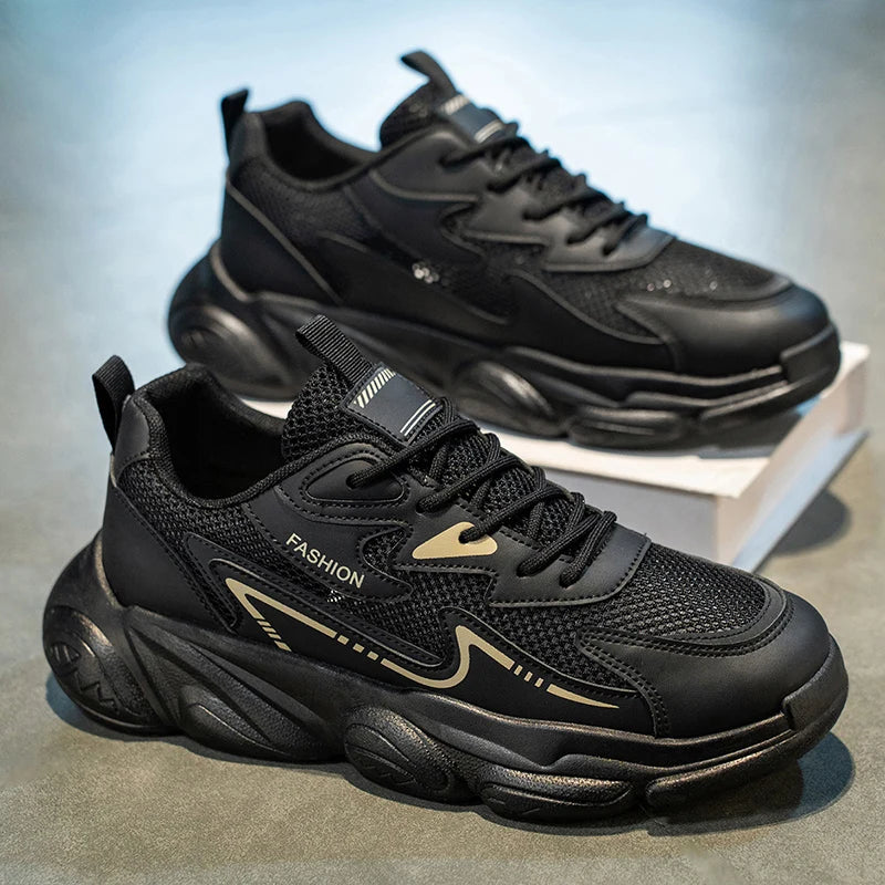 2025 Sporty Style Men's Casual Sneakers Fashion Breathable Mesh Tennis Sports Running Elastic Vulcanized Shoes Comfortable Cosy