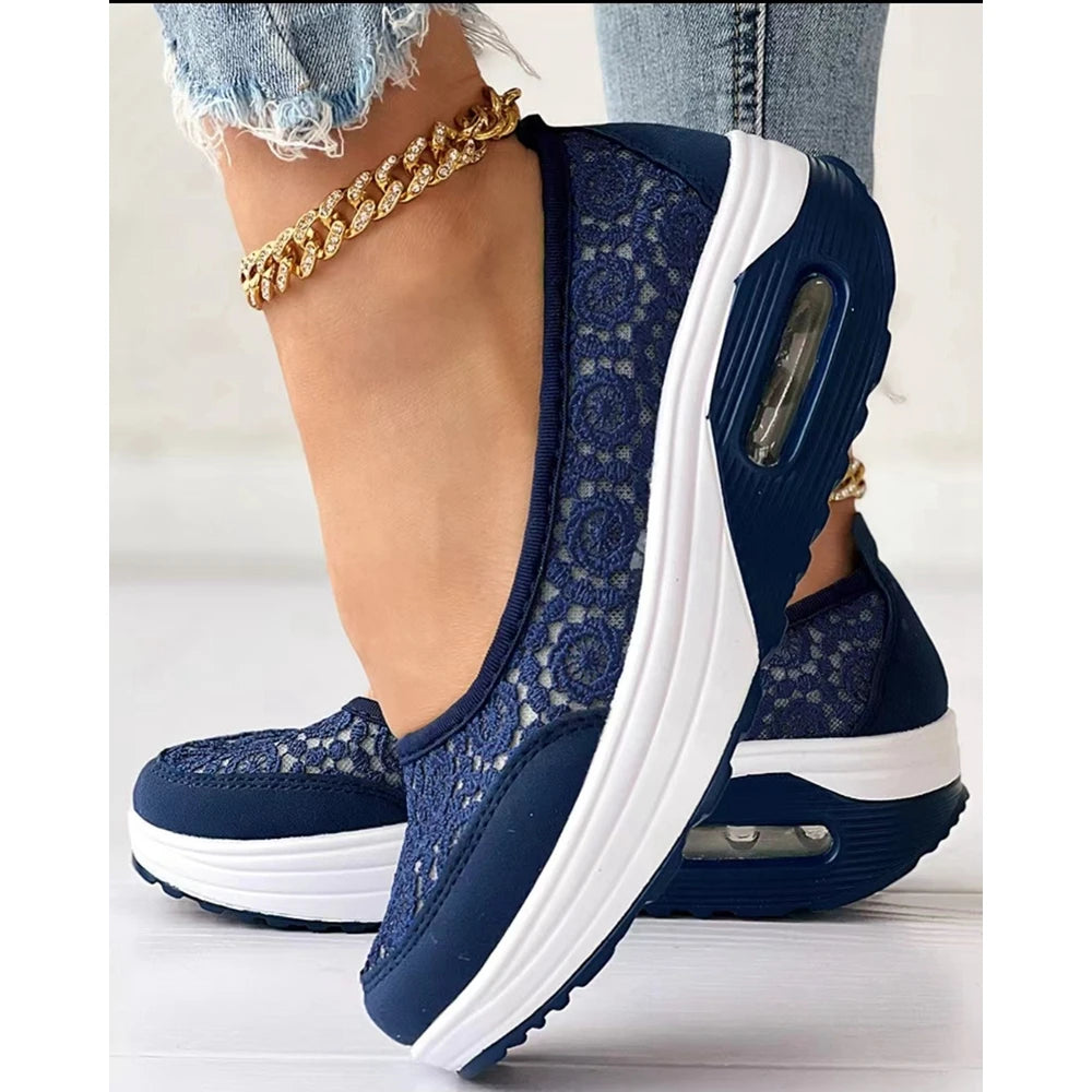 2025 Casual Contrast Lace Slip-on Sneakers Women Spring Autumn Round Toe Sports Running Shoes Femme Going Out Korean Style