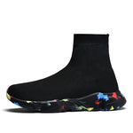 Classic Black High Top Sneakers Men Women Lightweight Socks Couple Casual Sneakers Knit Breathable Slip-on Men's Running Shoes