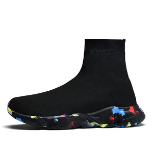 Classic Black High Top Sneakers Men Women Lightweight Socks Couple Casual Sneakers Knit Breathable Slip-on Men's Running Shoes