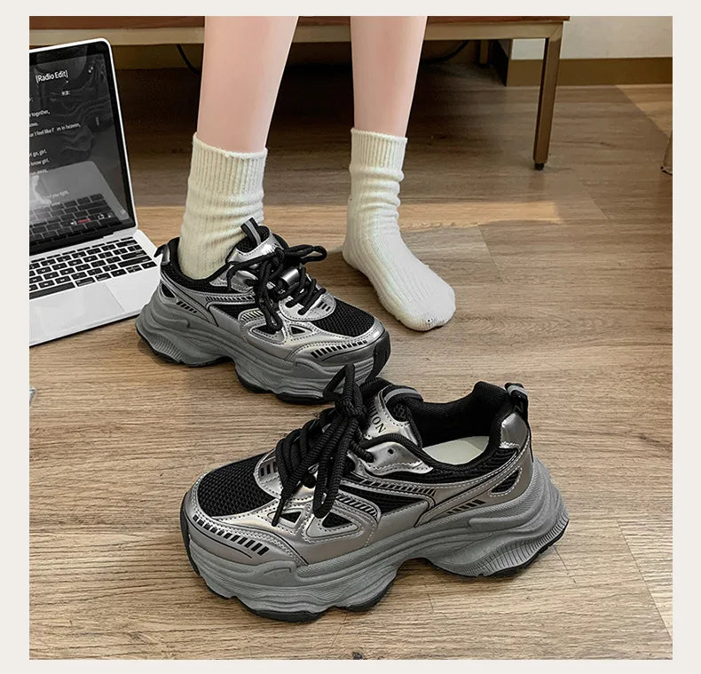 Dad sneakers for women, new spring and summer 2025 models, thick soles, height-increasing, mesh breathable, sports casual shoes