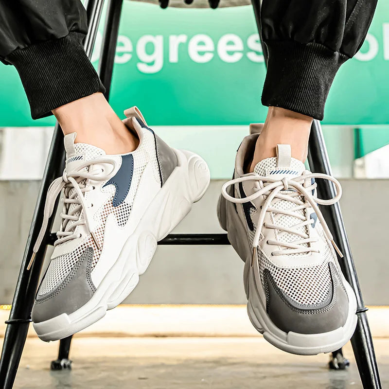2025 Sporty Style Men's Casual Sneakers Fashion Breathable Mesh Tennis Sports Running Elastic Vulcanized Shoes Comfortable Cosy