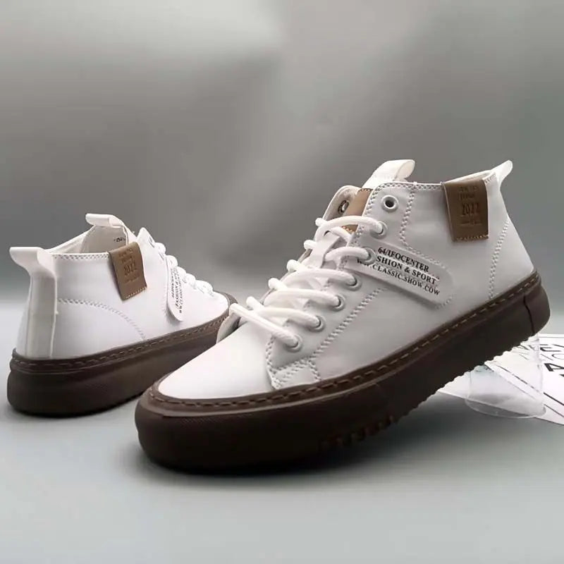 High-Top Men's Leather oes Comfortable Breathable Spor Casual Sneakers Mid-Top Board oes Trendy Brand High Sensation