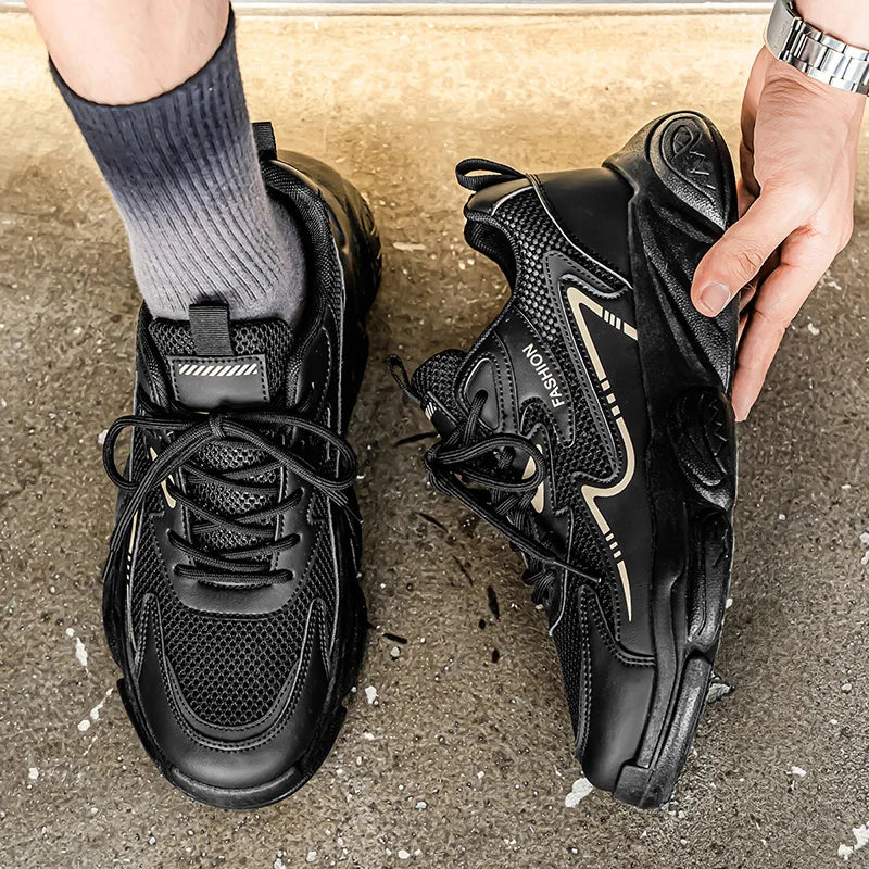 2025 Sporty Style Men's Casual Sneakers Fashion Breathable Mesh Tennis Sports Running Elastic Vulcanized Shoes Comfortable Cosy