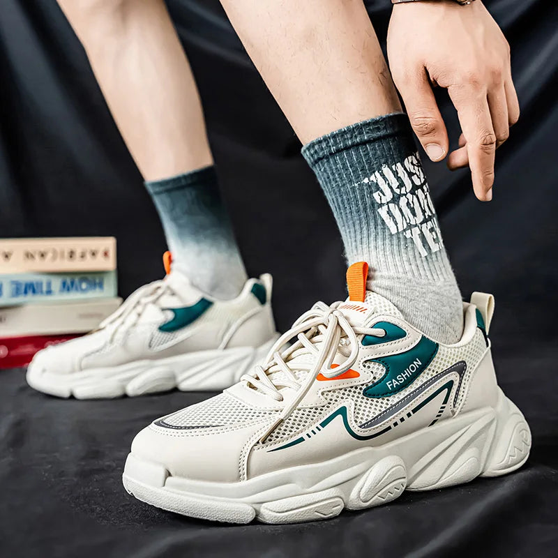 2025 Sporty Style Men's Casual Sneakers Fashion Breathable Mesh Tennis Sports Running Elastic Vulcanized Shoes Comfortable Cosy