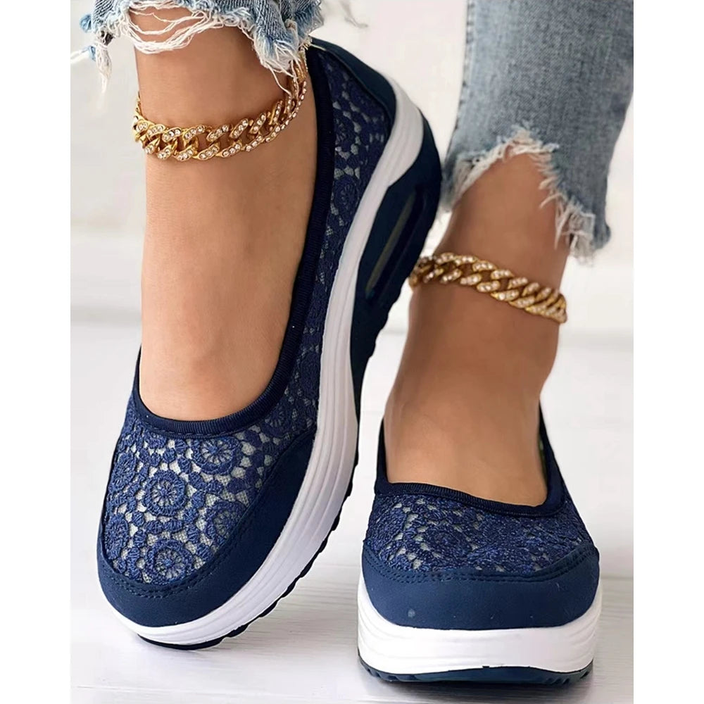 2025 Casual Contrast Lace Slip-on Sneakers Women Spring Autumn Round Toe Sports Running Shoes Femme Going Out Korean Style