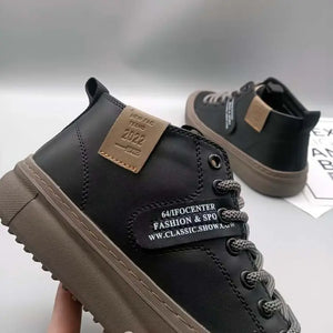 High-Top Men's Leather oes Comfortable Breathable Spor Casual Sneakers Mid-Top Board oes Trendy Brand High Sensation