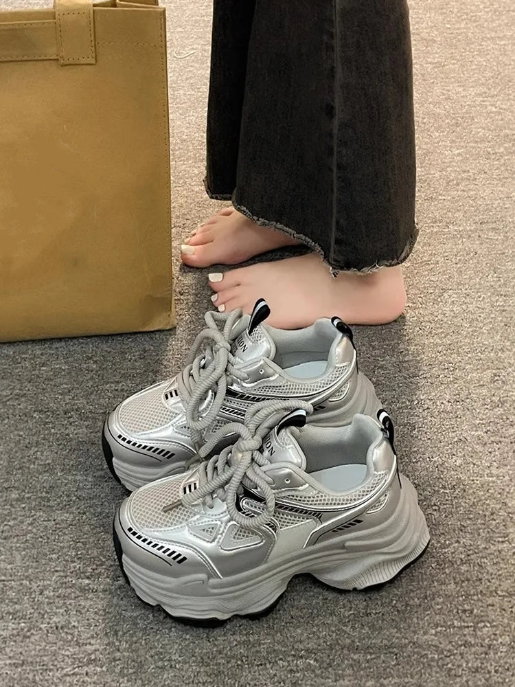 Dad sneakers for women, new spring and summer 2025 models, thick soles, height-increasing, mesh breathable, sports casual shoes