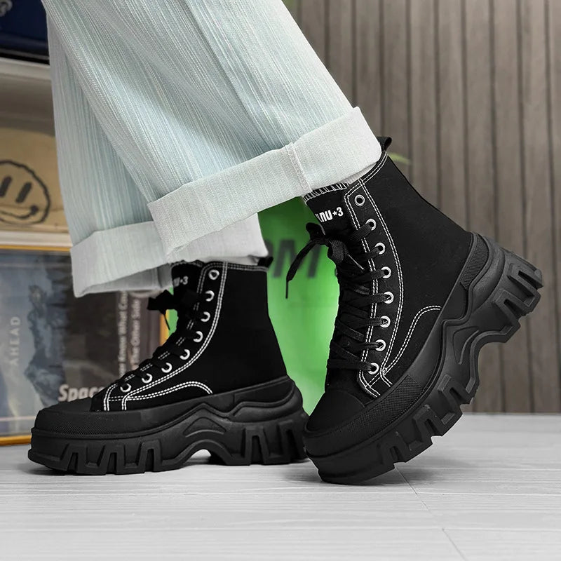 Classics Men's Shoes 2025 Fashion High Top Canvas Sneakers Platform Casual Shoes Man Lace-up Flats Men Non-slip Vulcanize Shoes