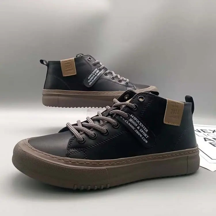 High-Top Men's Leather oes Comfortable Breathable Spor Casual Sneakers Mid-Top Board oes Trendy Brand High Sensation