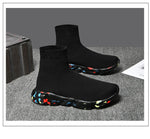 Classic Black High Top Sneakers Men Women Lightweight Socks Couple Casual Sneakers Knit Breathable Slip-on Men's Running Shoes