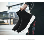 Classic Black High Top Sneakers Men Women Lightweight Socks Couple Casual Sneakers Knit Breathable Slip-on Men's Running Shoes