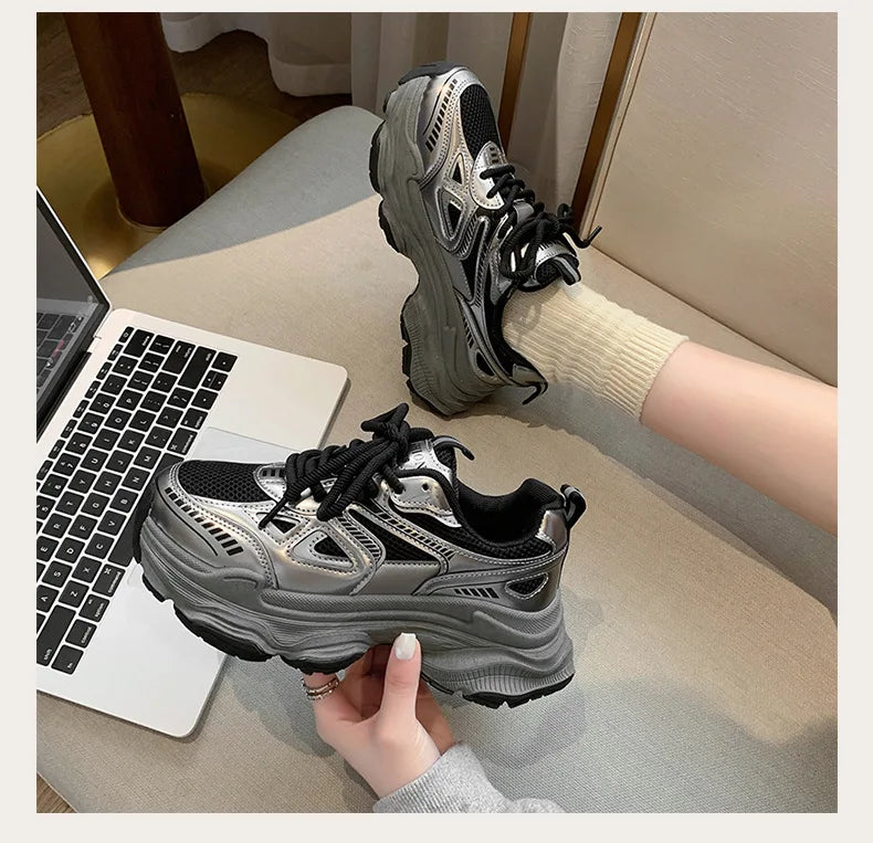 Dad sneakers for women, new spring and summer 2025 models, thick soles, height-increasing, mesh breathable, sports casual shoes