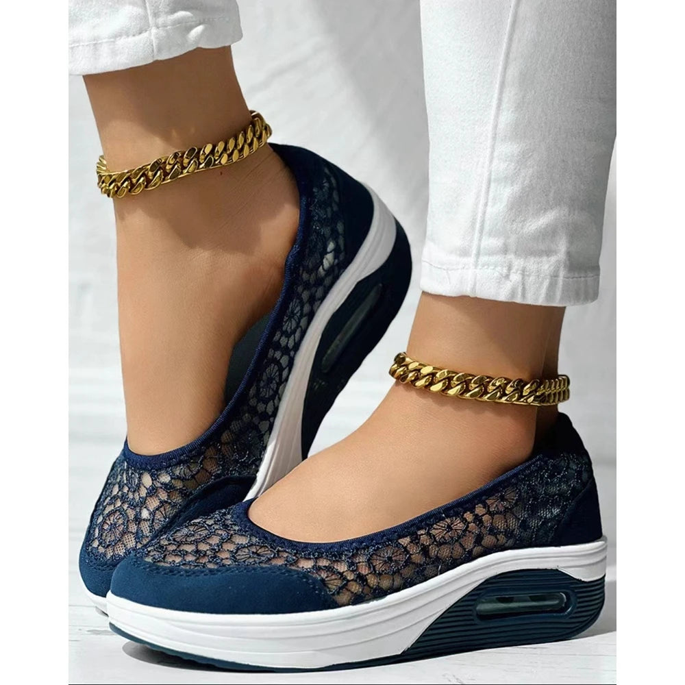2025 Casual Contrast Lace Slip-on Sneakers Women Spring Autumn Round Toe Sports Running Shoes Femme Going Out Korean Style