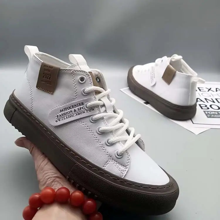 High-Top Men's Leather oes Comfortable Breathable Spor Casual Sneakers Mid-Top Board oes Trendy Brand High Sensation