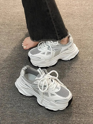 Dad sneakers for women, new spring and summer 2025 models, thick soles, height-increasing, mesh breathable, sports casual shoes