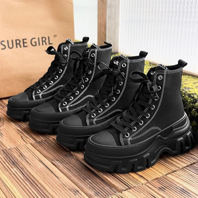 Classics Men's Shoes 2025 Fashion High Top Canvas Sneakers Platform Casual Shoes Man Lace-up Flats Men Non-slip Vulcanize Shoes