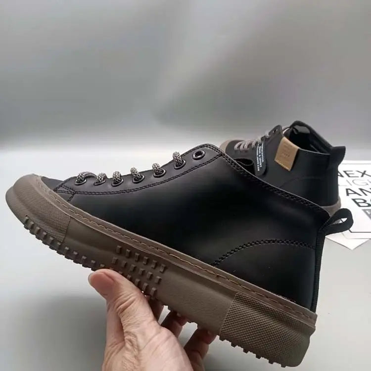 High-Top Men's Leather oes Comfortable Breathable Spor Casual Sneakers Mid-Top Board oes Trendy Brand High Sensation