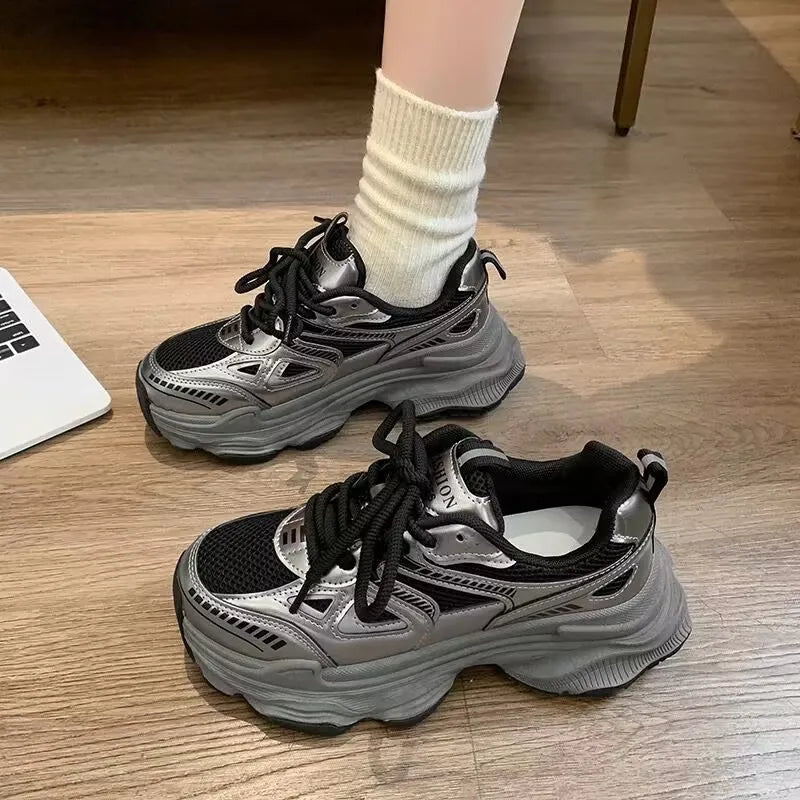 Dad sneakers for women, new spring and summer 2025 models, thick soles, height-increasing, mesh breathable, sports casual shoes