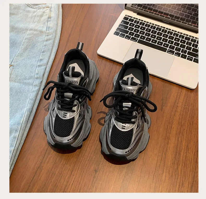 Dad sneakers for women, new spring and summer 2025 models, thick soles, height-increasing, mesh breathable, sports casual shoes
