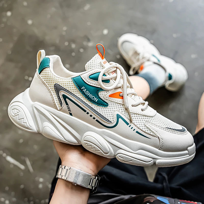 2025 Sporty Style Men's Casual Sneakers Fashion Breathable Mesh Tennis Sports Running Elastic Vulcanized Shoes Comfortable Cosy