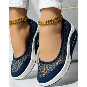 2025 Casual Contrast Lace Slip-on Sneakers Women Spring Autumn Round Toe Sports Running Shoes Femme Going Out Korean Style