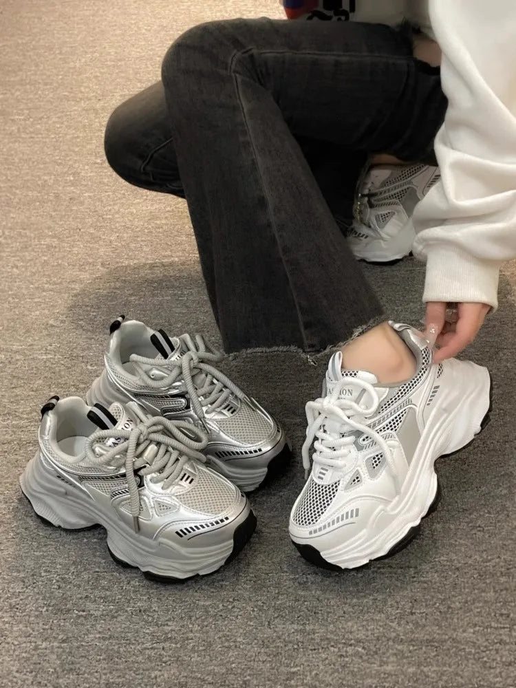 Dad sneakers for women, new spring and summer 2025 models, thick soles, height-increasing, mesh breathable, sports casual shoes
