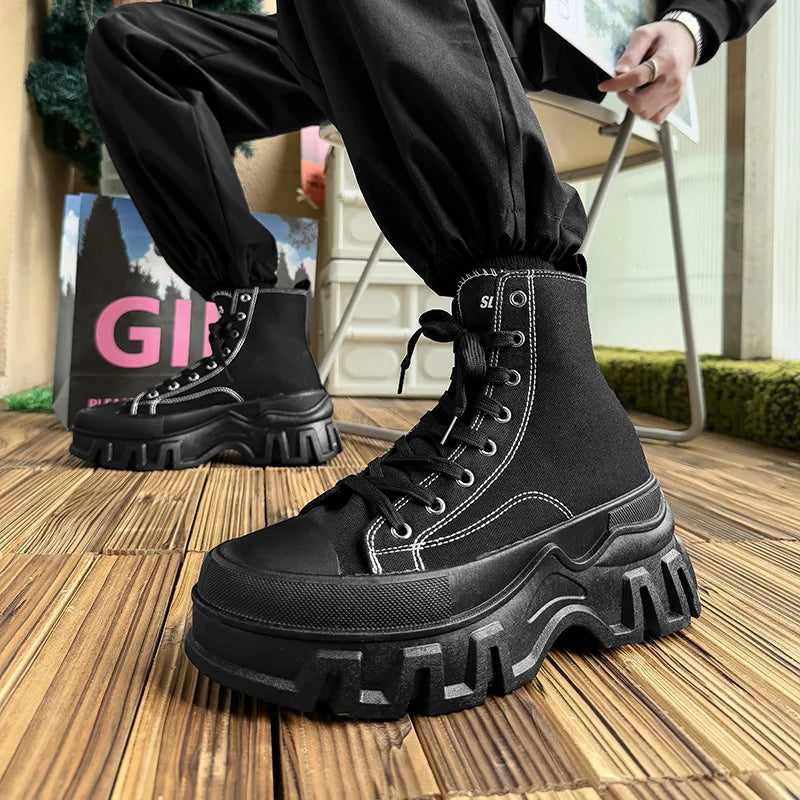 Classics Men's Shoes 2025 Fashion High Top Canvas Sneakers Platform Casual Shoes Man Lace-up Flats Men Non-slip Vulcanize Shoes