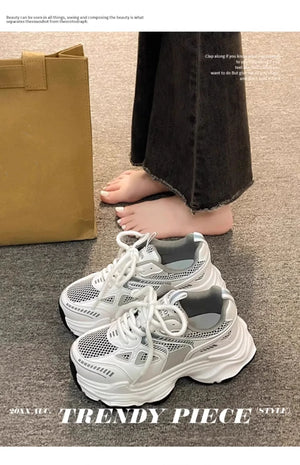 Dad sneakers for women, new spring and summer 2025 models, thick soles, height-increasing, mesh breathable, sports casual shoes