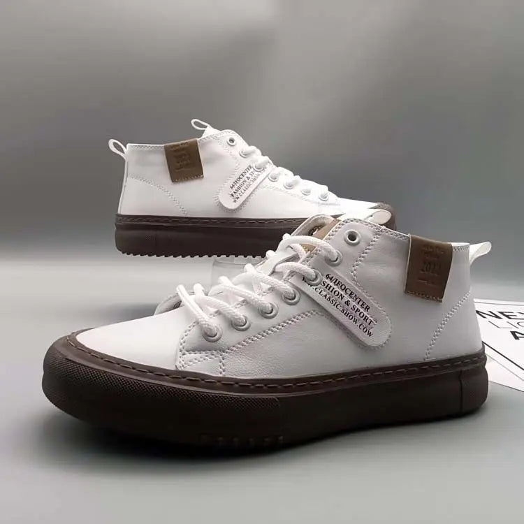 High-Top Men's Leather oes Comfortable Breathable Spor Casual Sneakers Mid-Top Board oes Trendy Brand High Sensation