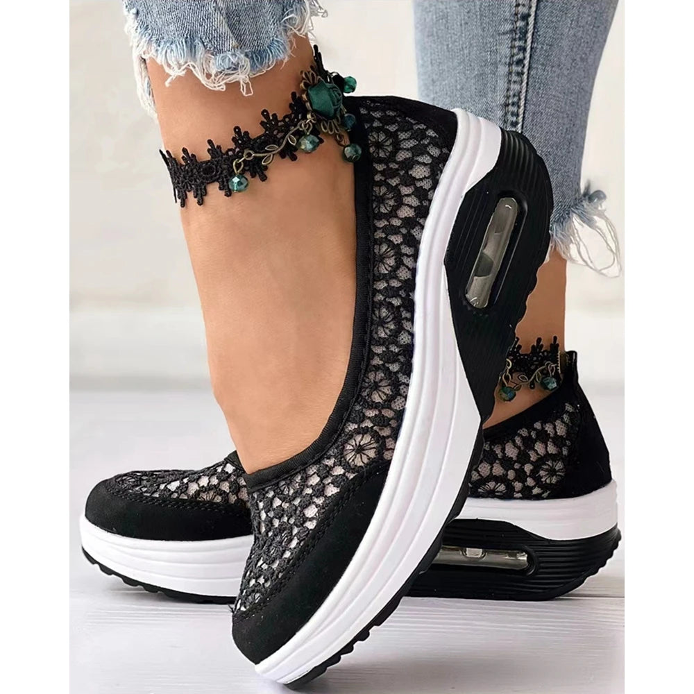 2025 Casual Contrast Lace Slip-on Sneakers Women Spring Autumn Round Toe Sports Running Shoes Femme Going Out Korean Style
