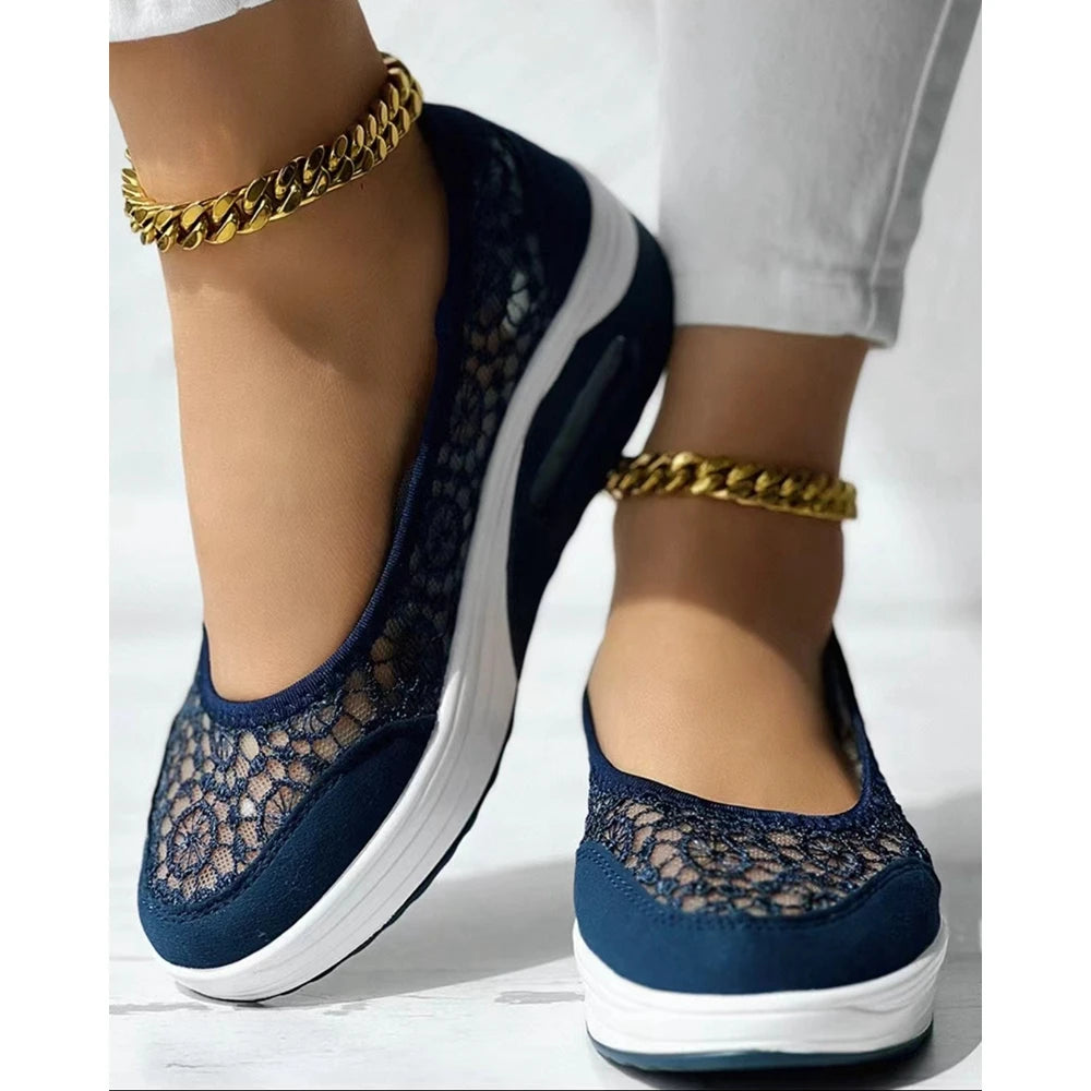 2025 Casual Contrast Lace Slip-on Sneakers Women Spring Autumn Round Toe Sports Running Shoes Femme Going Out Korean Style