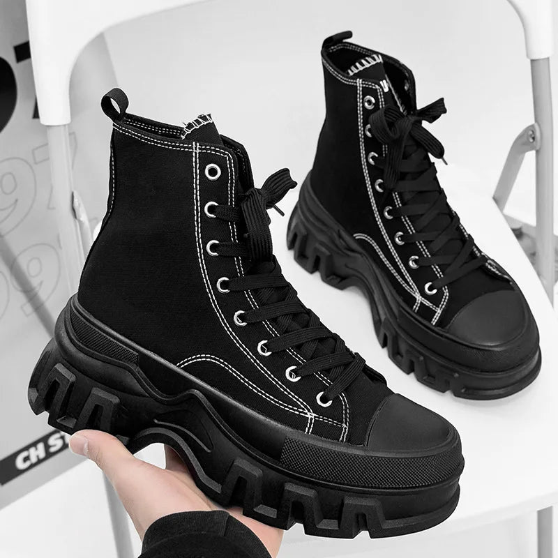 Classics Men's Shoes 2025 Fashion High Top Canvas Sneakers Platform Casual Shoes Man Lace-up Flats Men Non-slip Vulcanize Shoes